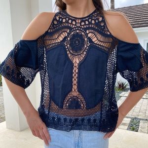Hollister women’s Crochet blouse Navy Blue size Small